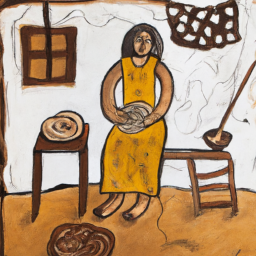 a woman making bread in her old home in a village